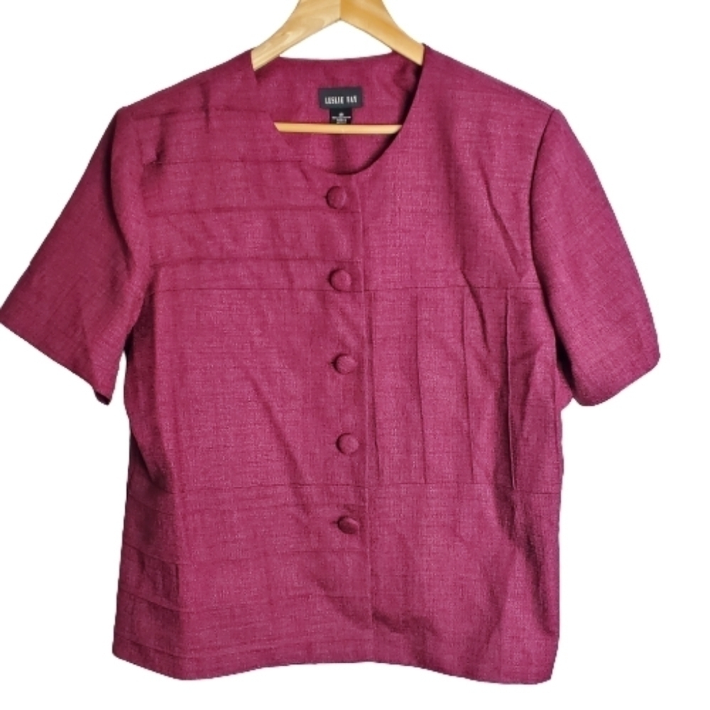 Leslie Fay Vintage 90s Pink Button Down Boxy Short Sleeve Blouse Size 18
